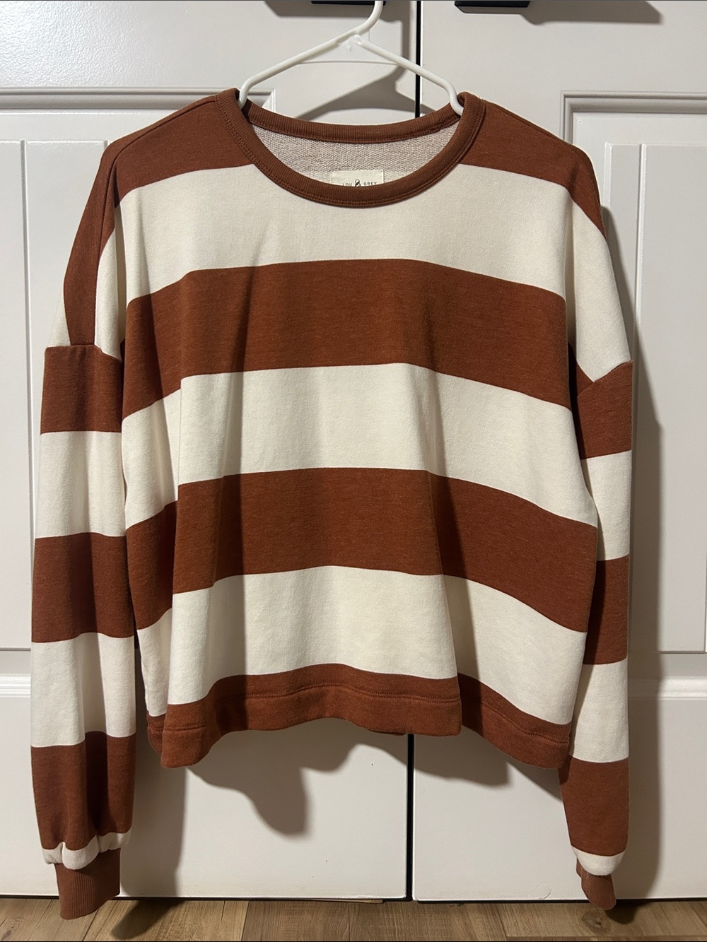 Lou & Grey Oversized Striped Crewneck Sweatshirt - Cream & Brown